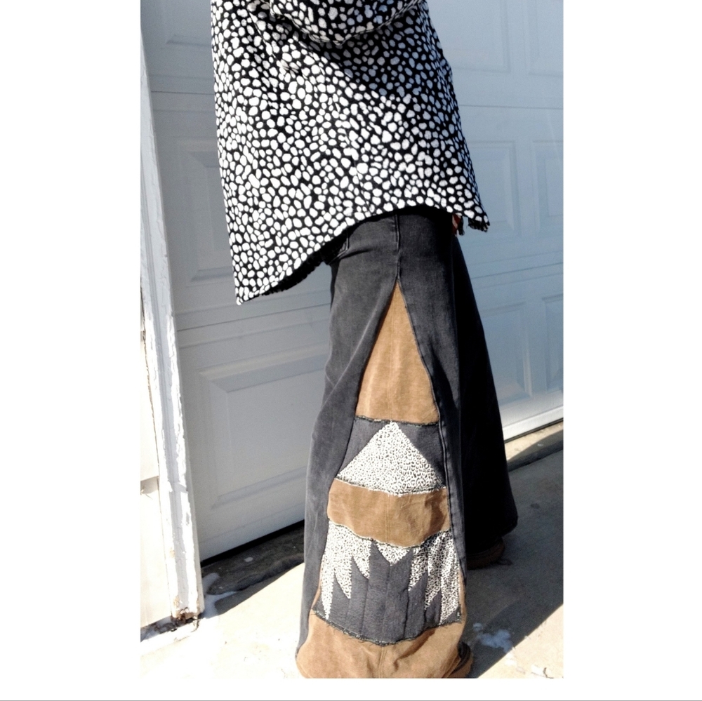 Upcycled Old Navy Black and Brown Flare Wide Jeans Lowrise Western